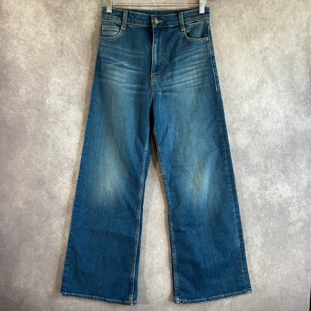 Zara Jeans Women US 4 EUR 36 Blue High Rise Wide Leg Medium Wash Denim Cotton